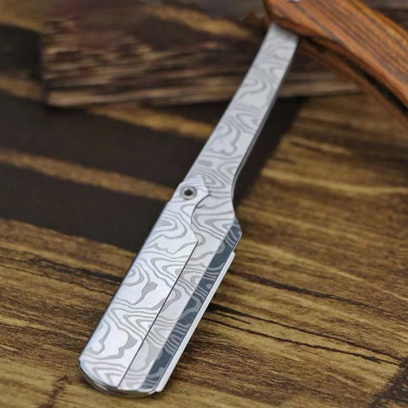 Tan Wood Handle Flip Straight Razor