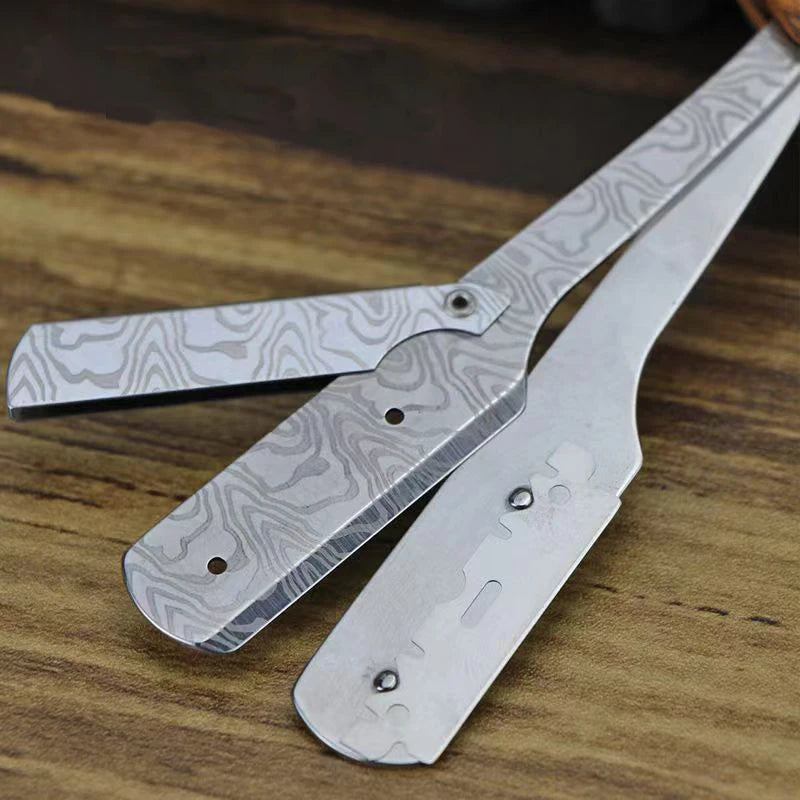 Tan Wood Handle Flip Straight Razor