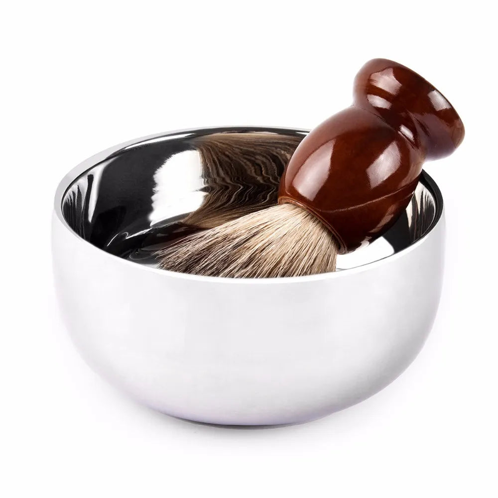 Stainless Steel Shaving Soap Bowl and Double Edge Razor Brush Stand
