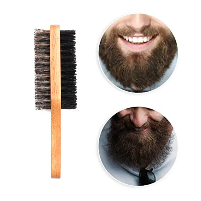 Double-sided Wooden Boar Bristle Beard Styling Brush